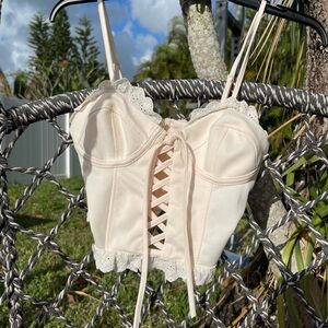 SHEIN Cream Lace-Up Bustier Cami